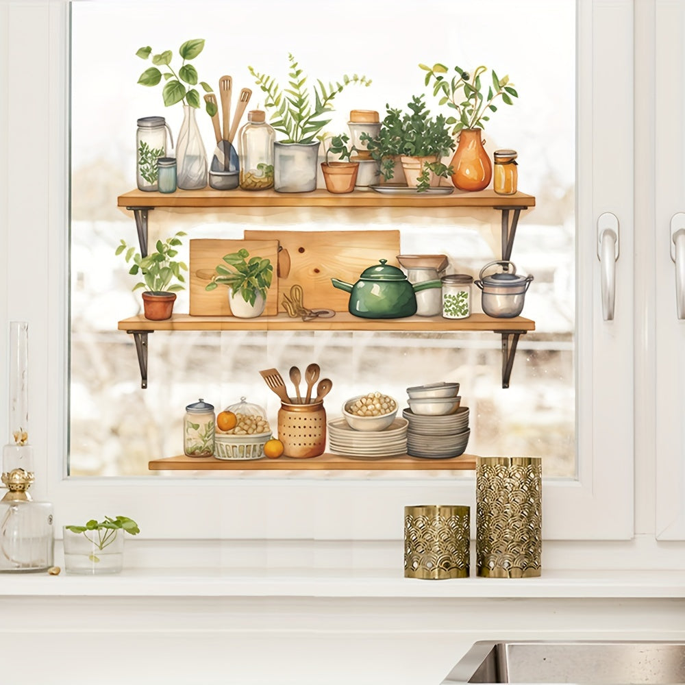 2pcs Greenery Utensil Shelf Wall Stickers for Kitchen
