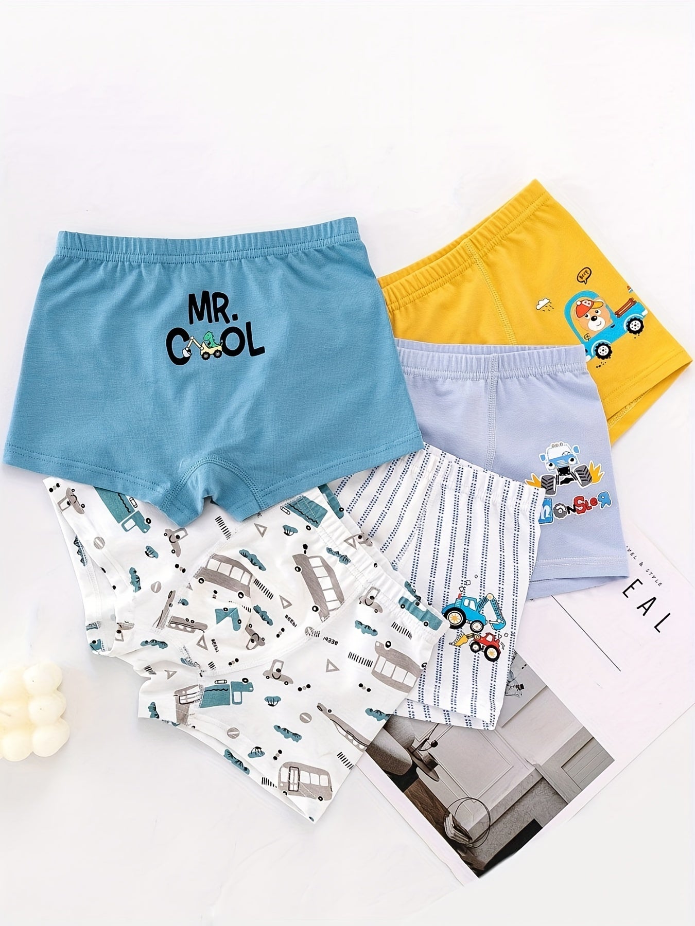 5pcs Letter Sports Print Boys Boxer Briefs Soft Comfortable Kids Clothes