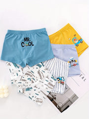 5pcs Letter Sports Print Boys Boxer Briefs Soft Comfortable Kids Clothes