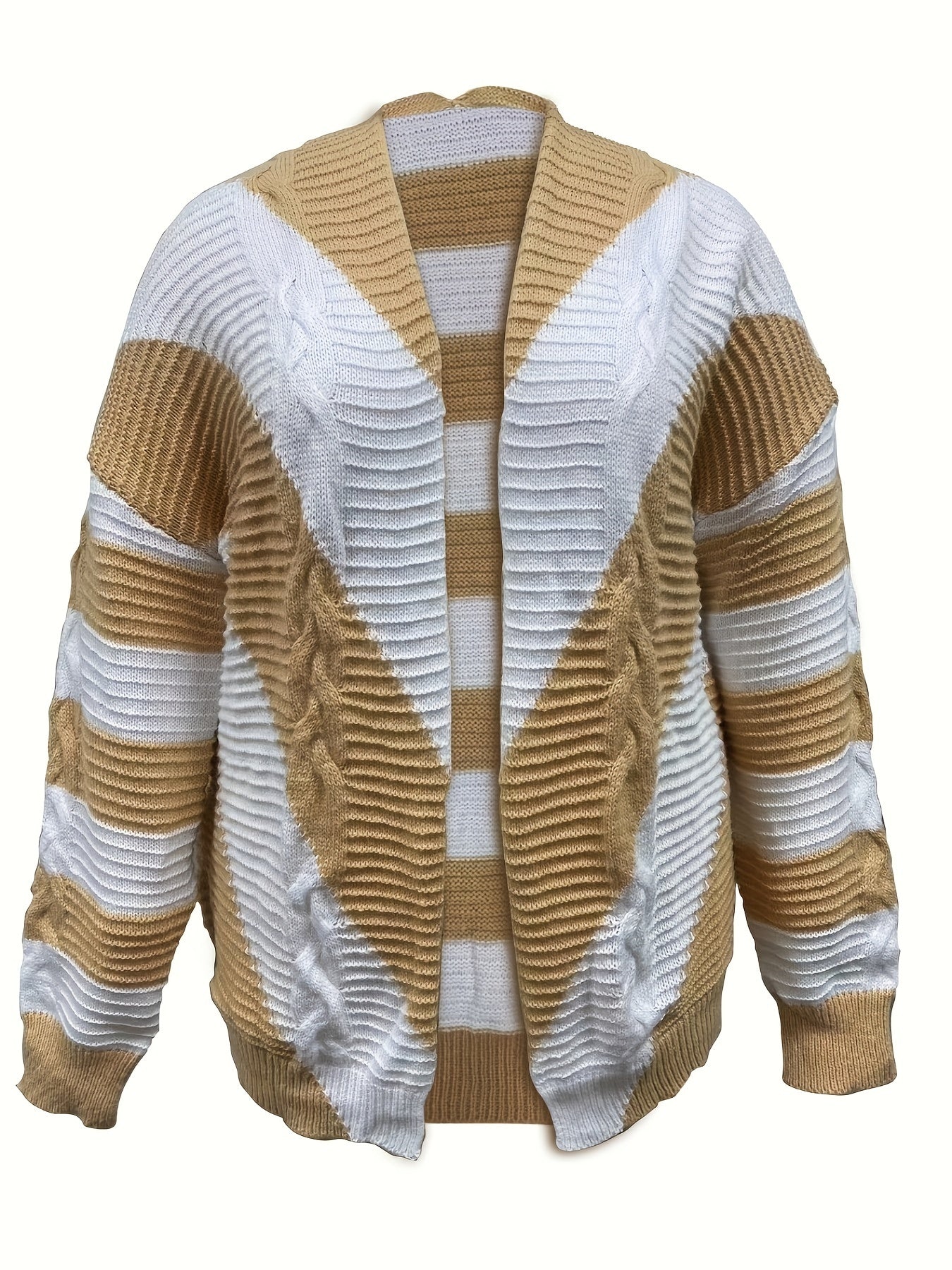 Casual Cardigan Women's Plus Stripe Long Sleeve Open Front Knit
