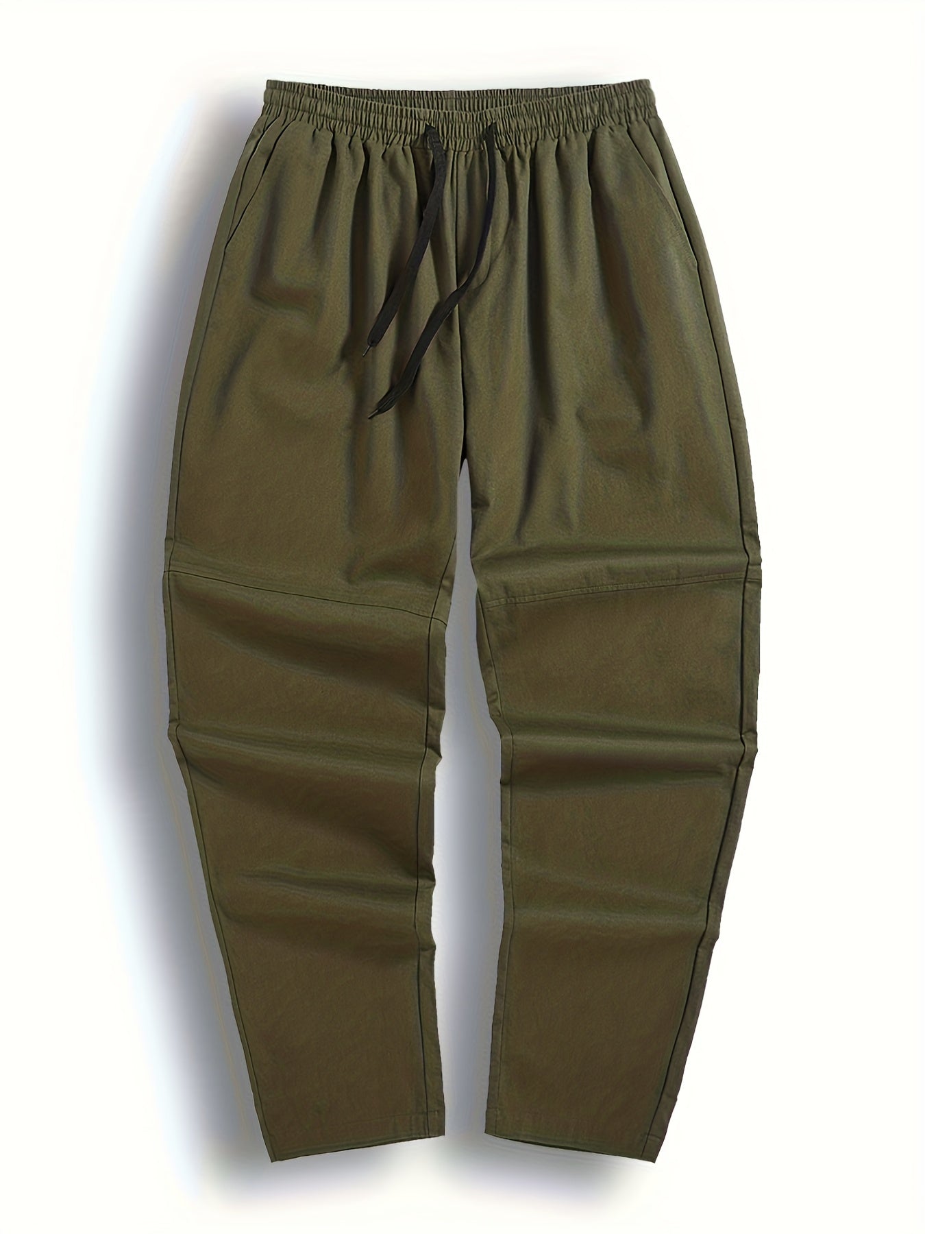 Men's Solid Cotton Pants Casual Elastic Waist Drawstring Trousers
