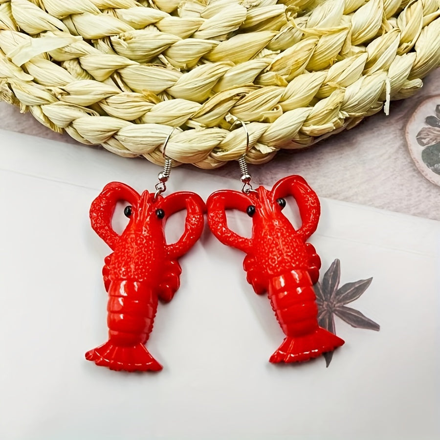 Exaggerated Red Lobster Resin Earrings Funny Seafood Jewelry Gift