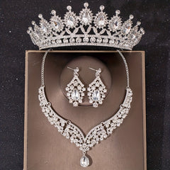 Green Crystal Bridal Jewelry Set Party Rhinestone Tiara Necklace Earrings
