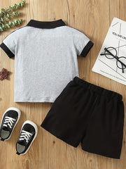 2pcs Boys Casual Polo Shirt & Shorts Kids Summer Clothes Sets