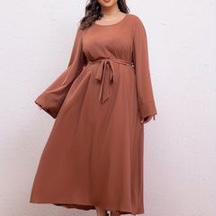 Boho Abaya Dress Women's Plus Solid Long Sleeve Maxi Jalabiya Dress
