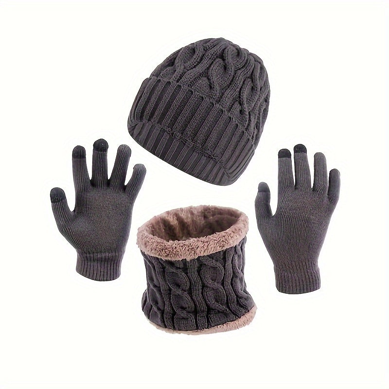 Winter Knitted Hat Scarf Gloves Set For Women Men