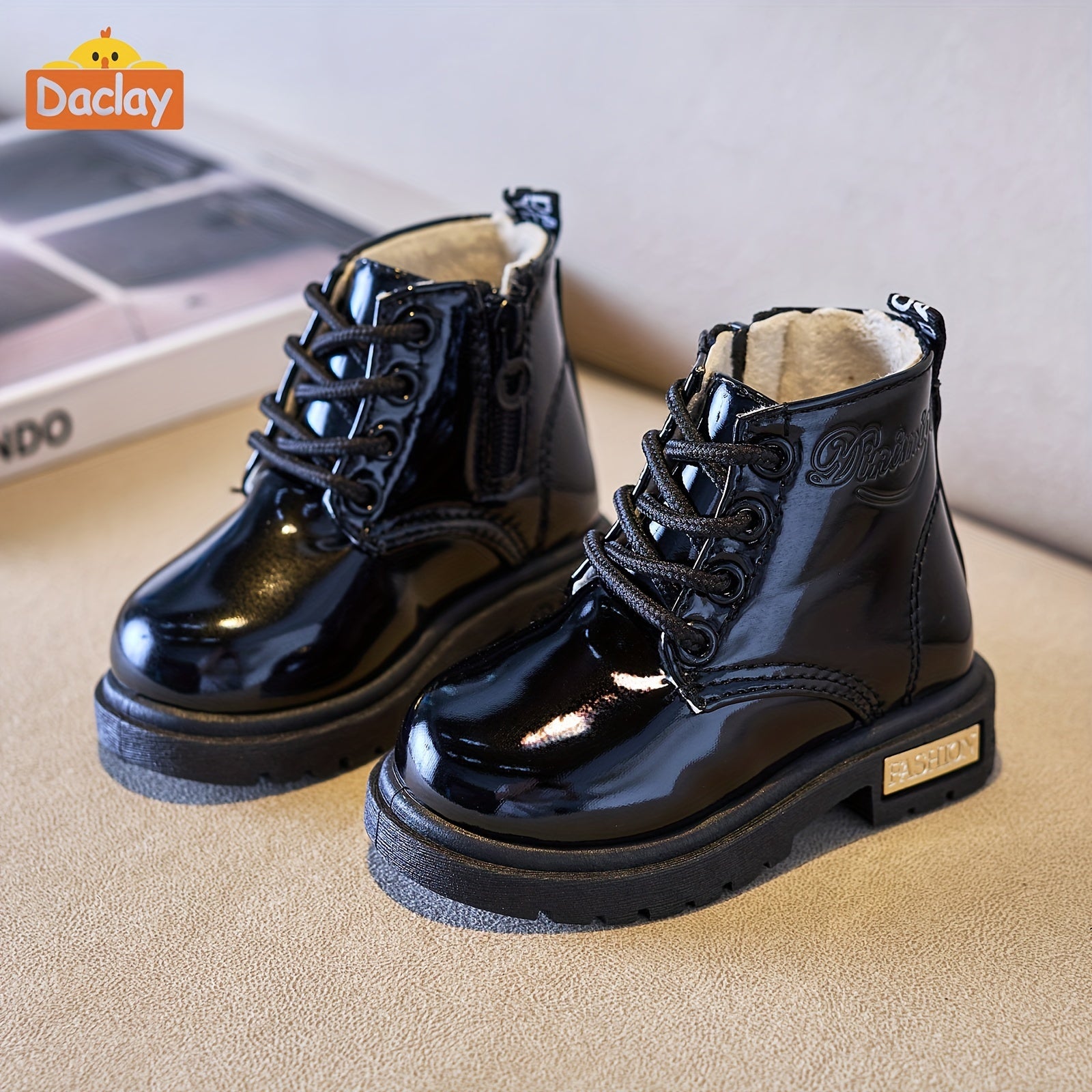 Daclay Girls' Casual Ankle High Boots with Fleece Lining