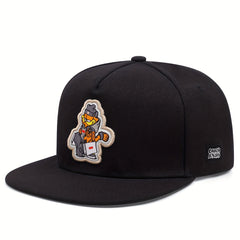 Cat Embroidery Men's Flat Brim Baseball Cap Snapback Hat