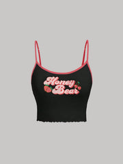 Y2K Spaghetti Top Strawberry Cherry Print Cami