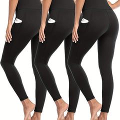 3pcs Women's Leggings with Pockets High Waisted Tummy Control
