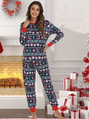 Christmas Print Lounge Set Long Sleeve Top & Pants Women's Loungewear
