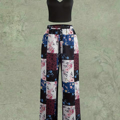 Hippie 2pc Set Solid Cami Top & Floral Wide Leg Pants