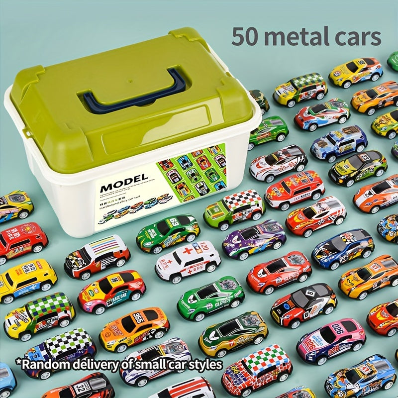 50pc Metal Car Simulation Mini Pull Back Car Model Set Small Car Racing Toy