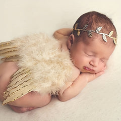 Cute 2 Piece Leaf Headband & Angel Feather Set for 0-3 Month Baby