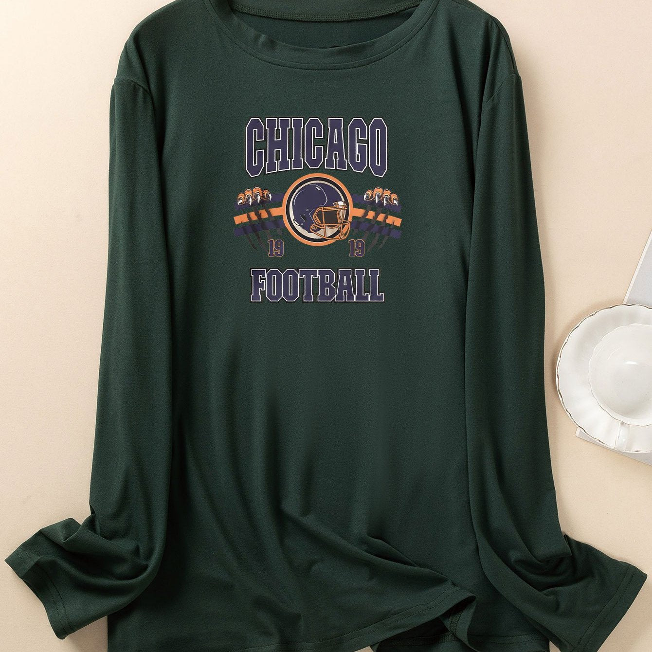 Women's Plus Size Rugby Helmet Print Long Sleeve Lounge Top