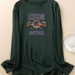 Women's Plus Size Rugby Helmet Print Long Sleeve Lounge Top