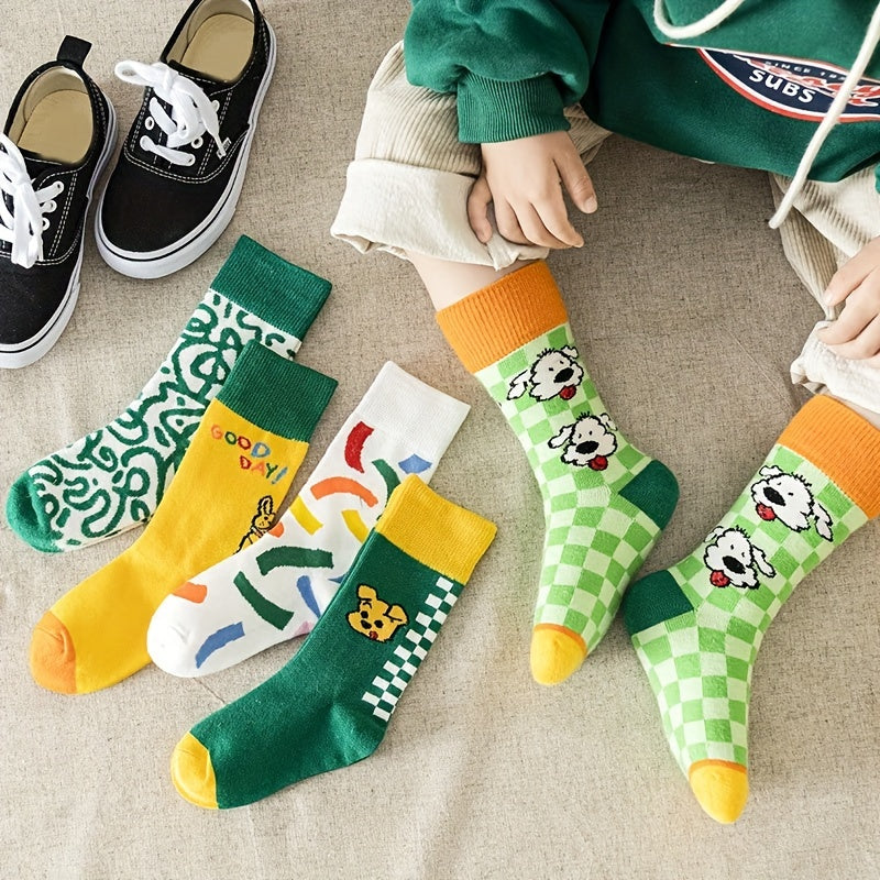 5 Pairs Kids Sports Socks Hip hop Cartoon Pattern Odor Resistant Breathable