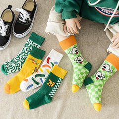 5 Pairs Kids Sports Socks Hip hop Cartoon Pattern Odor Resistant Breathable