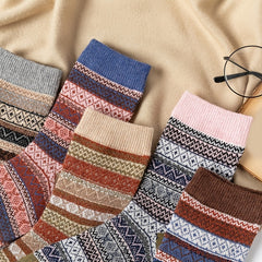 5 Pairs Women's Ethnic Style Curry Striped Thick Warm Socks