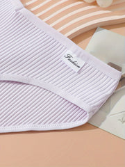 5pcs Solid Ribbed Briefs Comfy Panties Women's Lingerie