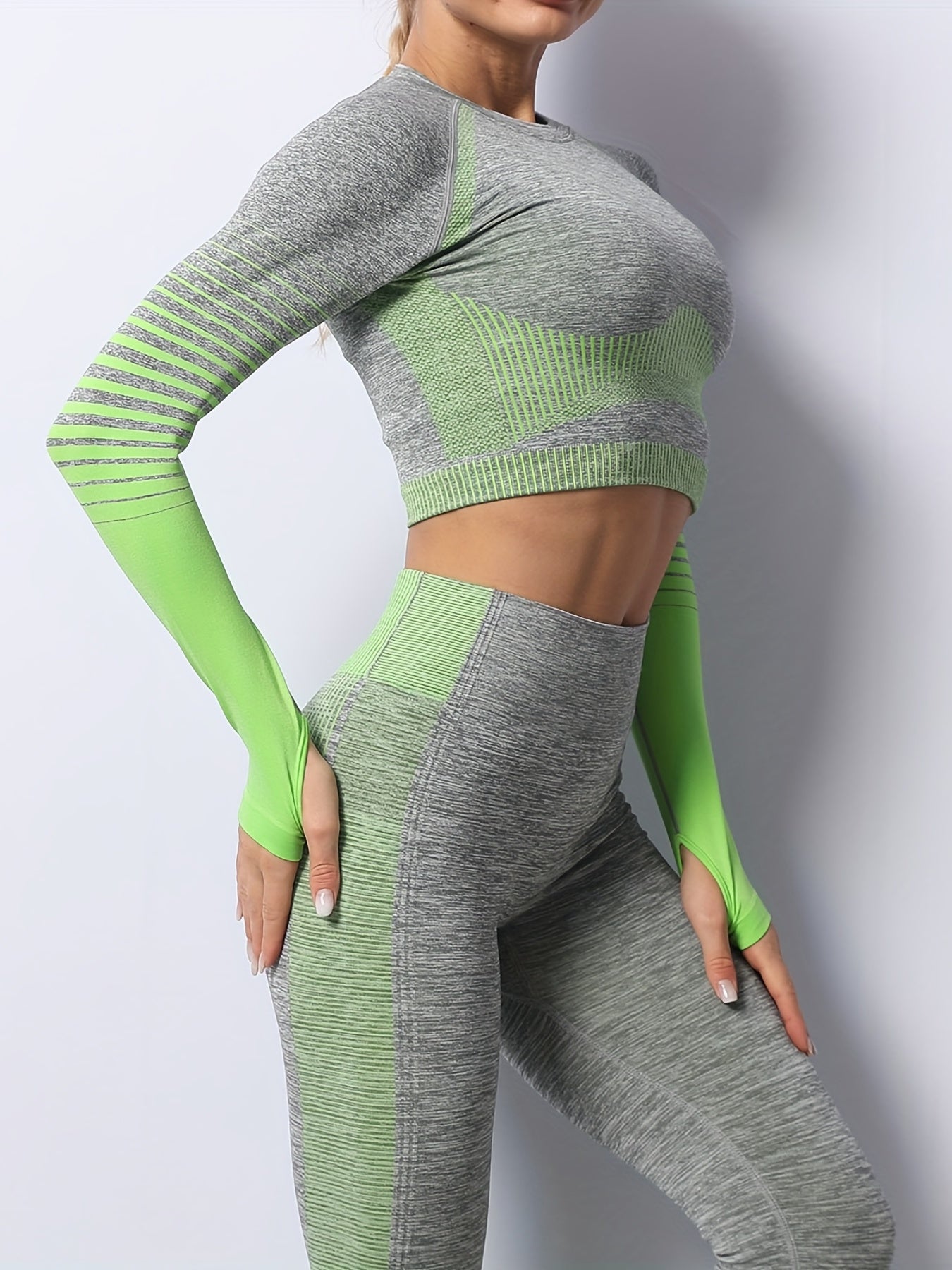 Seamless Yoga Set Long Sleeve T Shirt & High Waist Running Pant