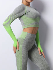 Seamless Yoga Set Long Sleeve T Shirt & High Waist Running Pant