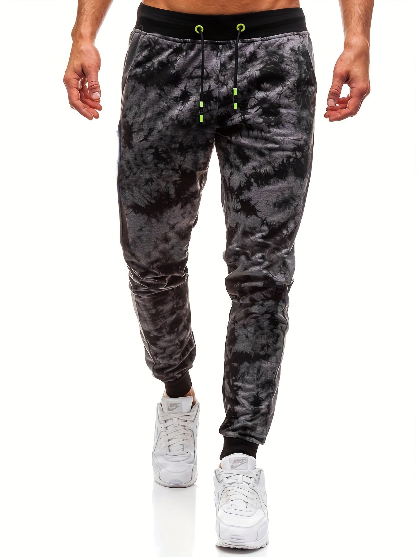 Men's Tie Dye Print Joggers Stretch Drawstring Pants