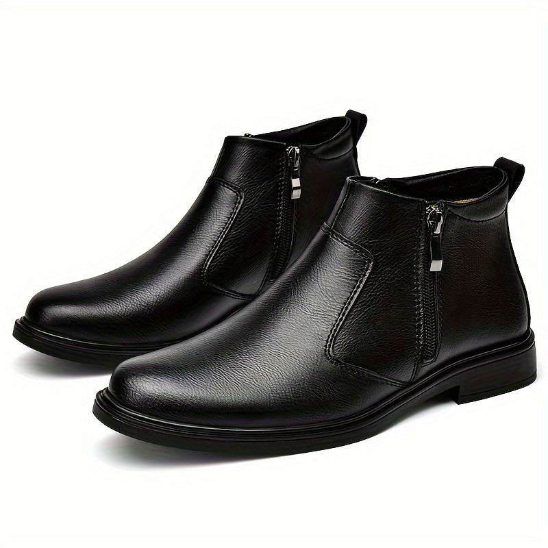 Men's Split Leather Ankle Boots Side Zipper Fuzz Lined Outdoor Winter