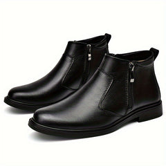 Men's Split Leather Ankle Boots Side Zipper Fuzz Lined Outdoor Winter