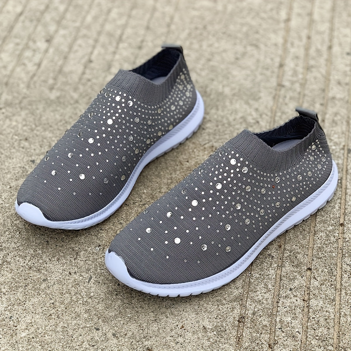 Women's Rhinestone Knit Sports Shoes Low Top Slip On Casual Sock Shoes