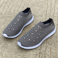 Women's Rhinestone Knit Sports Shoes Low Top Slip On Casual Sock Shoes