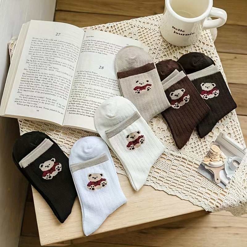 6 Pairs Bear Print Socks Women's Stockings & Hosiery
