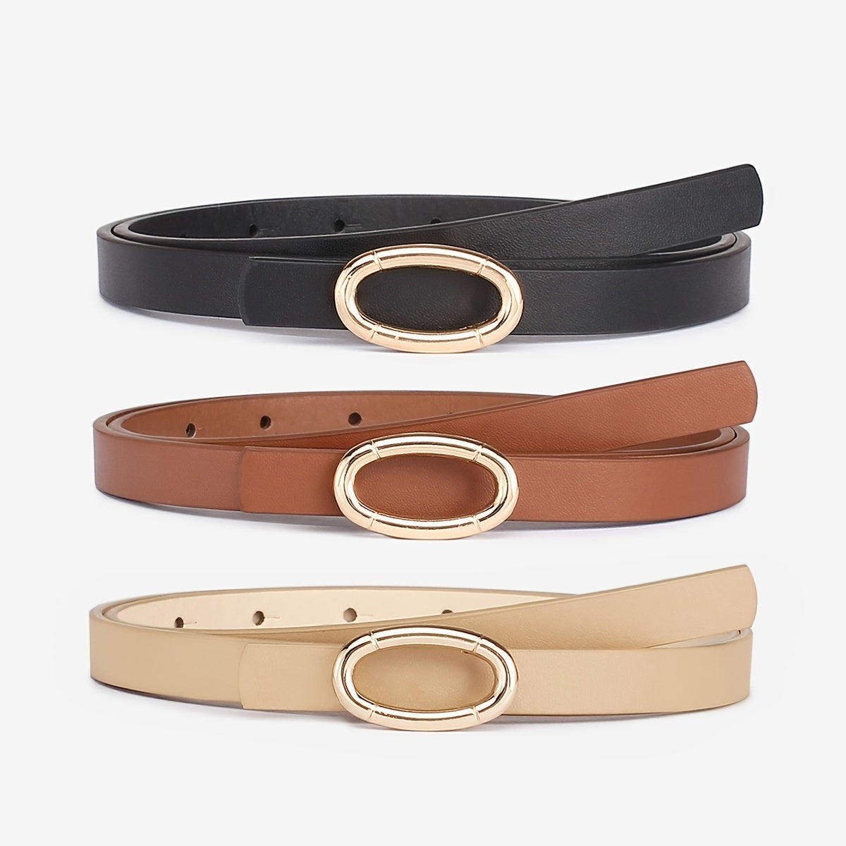 Golden Oval Buckle PU Leather Belt for Girls Kids