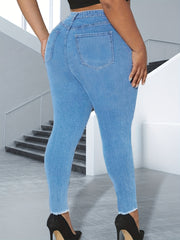 Ripped Fringe Trim Button Fly Skinny Jeans