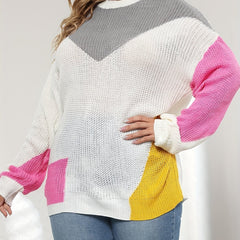 Colorblock Sweater Crew Neck Long Sleeve Pullover Tunic Jumper