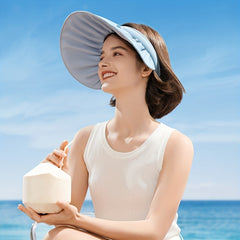 Wide Brim Shell Visor Hat Lightweight Ponytail UV Protection Sun Hat