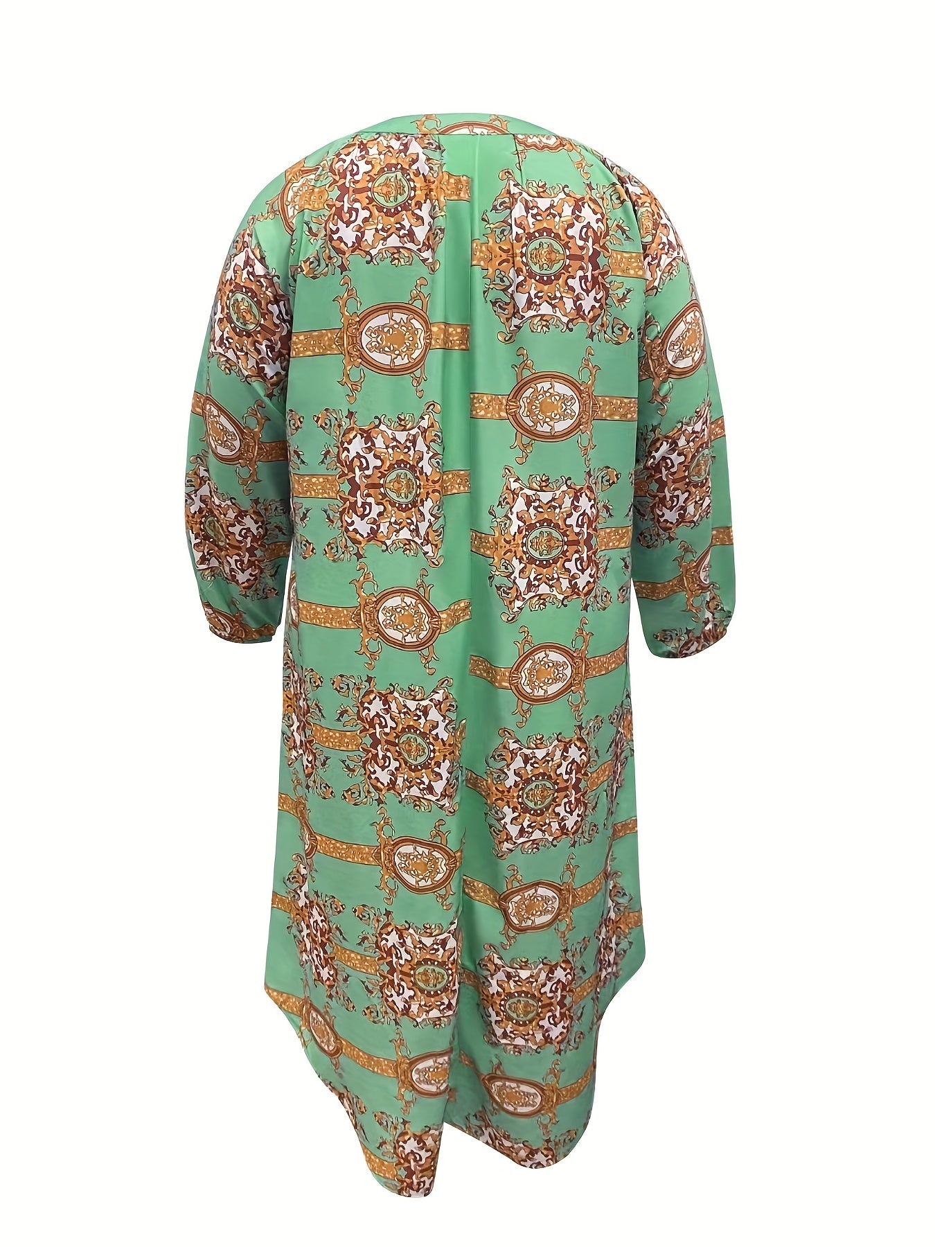 Boho Dress Women's Plus Graphic Print Lantern Sleeve Button Up Notched Neck