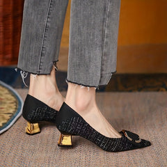 Women's Chunky Heeled Pumps Breathable Slip-on High Heels