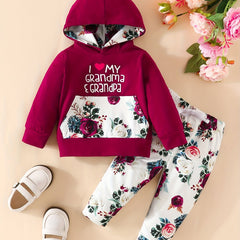 Kids Casual Outfit Love Grandma & Grandpa Hoodie & Trousers Set