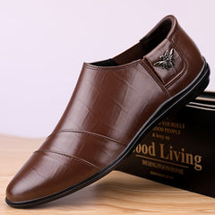 Men's Leather Loafer Shoes Lightweight Rubber Sole Casual Slip On