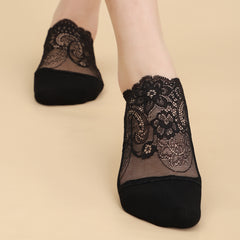 3 Pairs Women's Lace Floral Trim Hidden Socks
