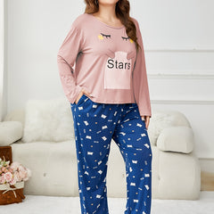 Cat Print Pajama Set Long Sleeve Top & Pants