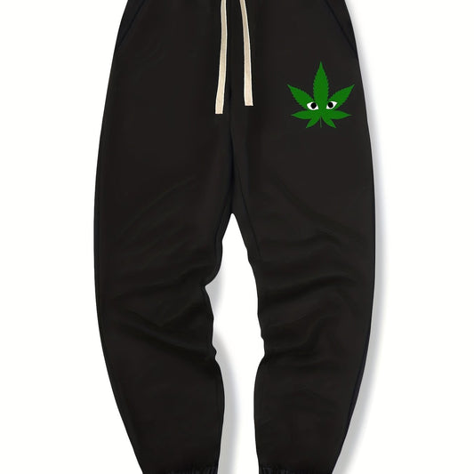 Leaf Print Drawstring Sweatpants Loose Fit Pants Men's Casual Joggers
