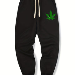 Leaf Print Drawstring Sweatpants Loose Fit Pants Men's Casual Joggers