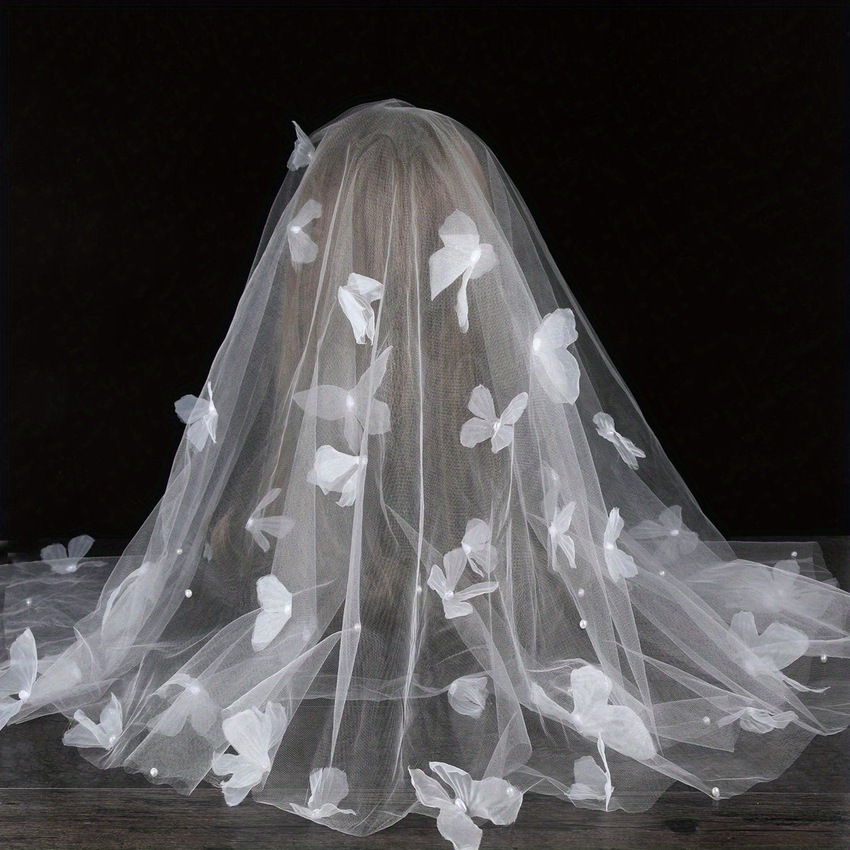 Butterfly Tulle Bridal Veil Floral Layering Wedding Headpiece