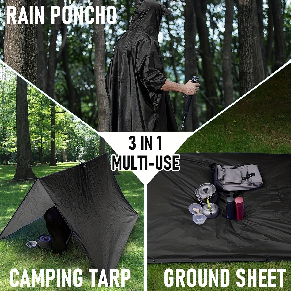 Multifunctional Poncho 3-in-1 Raincoat for Outdoor Travel