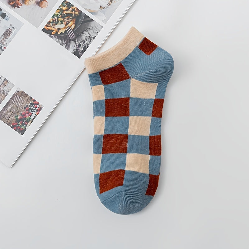 6 Pairs Women's Striped & Plaid No Show Socks