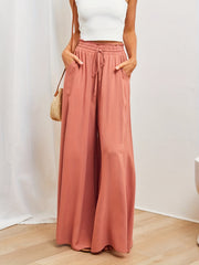 Boho Drawstring Wide Leg Pants Casual Smocked Waist Elastic Palazzo Pants