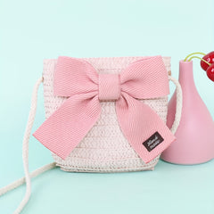 Kids Straw Crossbody Bag Small Bow Coin Purse Mini Shoulder Bags