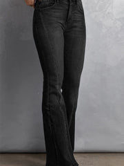 High Waist Flare Jeans Solid High Rise Denim Pants
